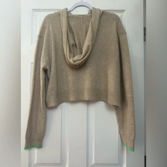 NWOT One Grey Day Cashmere Lance Cashmere Hoodie Beige Large - Picture 6 of 6